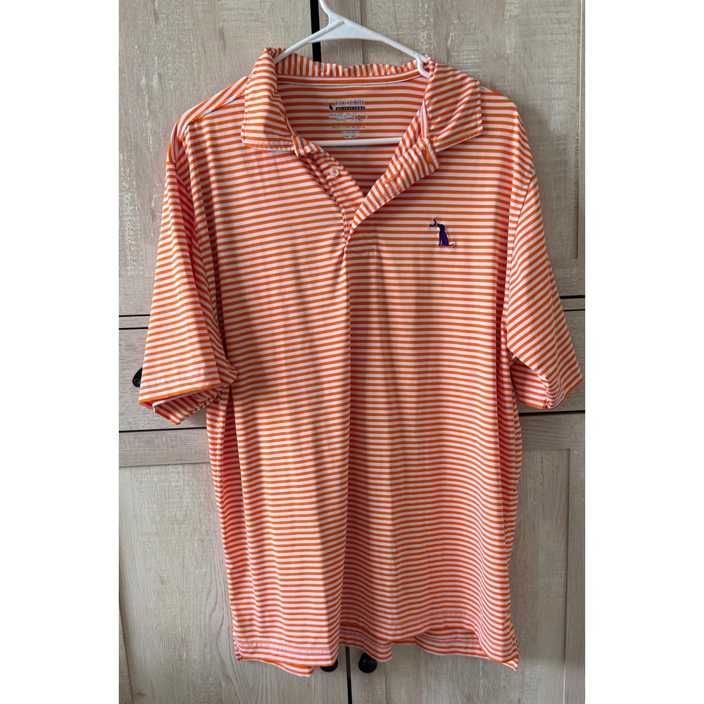 Local Boy Outfitters Mens Orange White Striped Performance Golf Polo Shirt Large